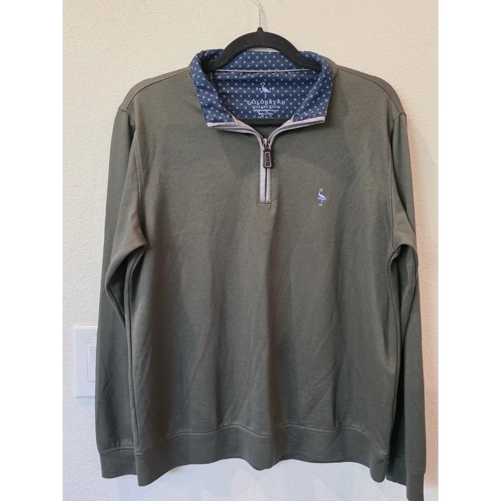 Taylorbyrd Dark Green 1/4 Zip Mens Sz M Navy Contrast‎ Collar Modal Blend Preppy